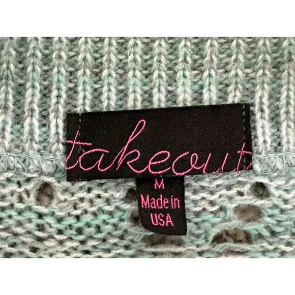 Takeout Women's V-Neck Hollow Knit Cardigan Sweater Green Size M - Picture 5 of 8